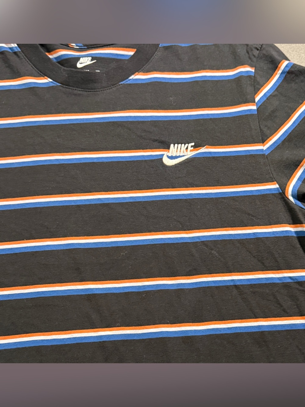 Nike Black Crewneck Tee with Blue and Orange Stripes - Picture 3 of 6